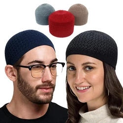 New Spring Knitted Muslim Men Prayer Hats Unisex Beanies Cap Warm Islamic Ramadan Jewish Kippah Homme Hat Men's Wrap Head Caps