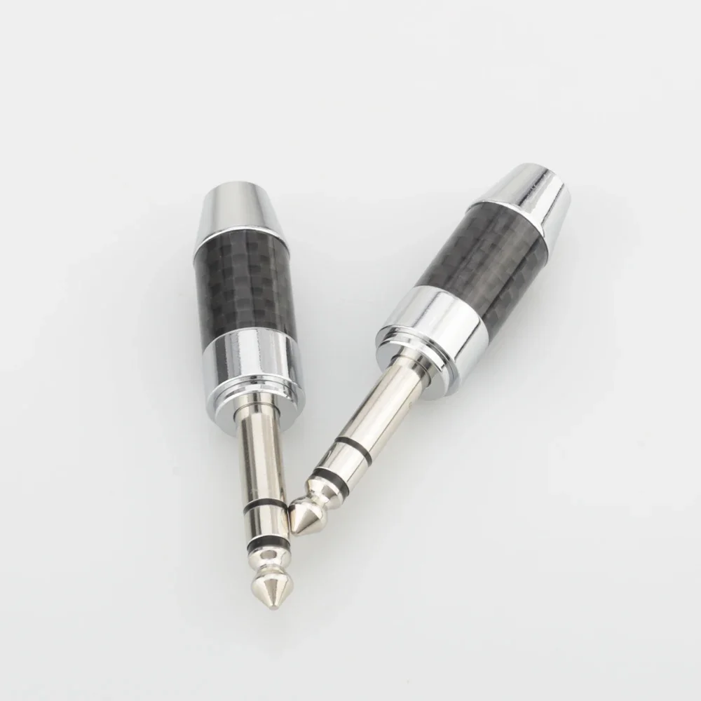 2x Audicorast H014 3 Poles 6.35MM Stereo Carbon Fiber Pure Brass Rhodium Plated Microphone Console Audio Male Jack Plug