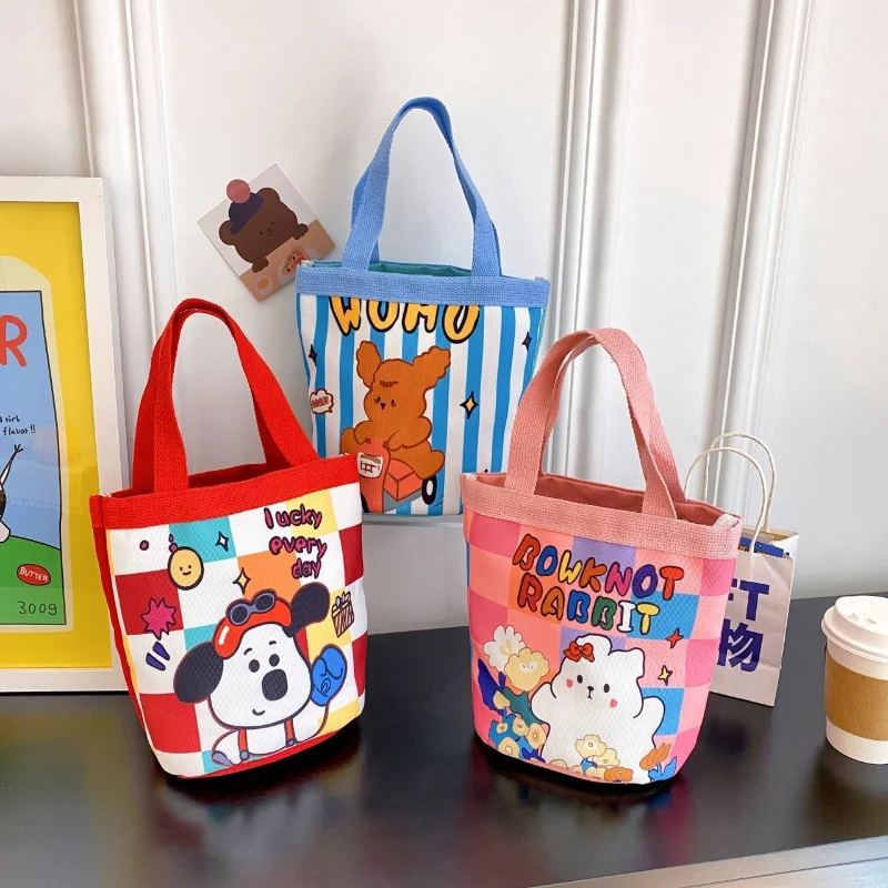 Sacolas pequenas para mulheres, balde de cachorro bonito, bolsa de lona portátil, saco Bento, mãe e crianças sacos para menina, bolsa de compras e bolsa