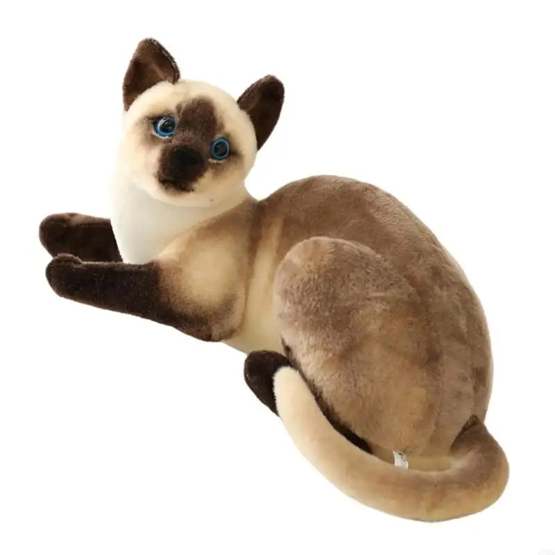 C5AA Realistic Siamese Cats Plush Toy Embroidered Detail Comfort Dolls Couch Display