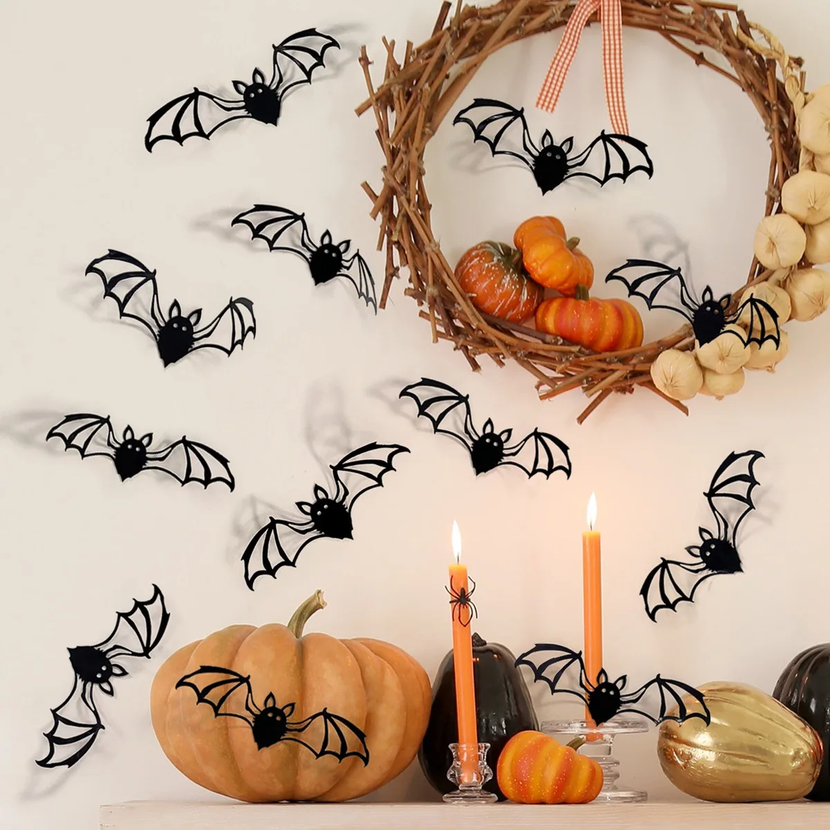 Creative 3D Bat Wall Stickers Halloween Decorative Wall Stickers Happy Halloween Party Supplies Background Wall Decoration
