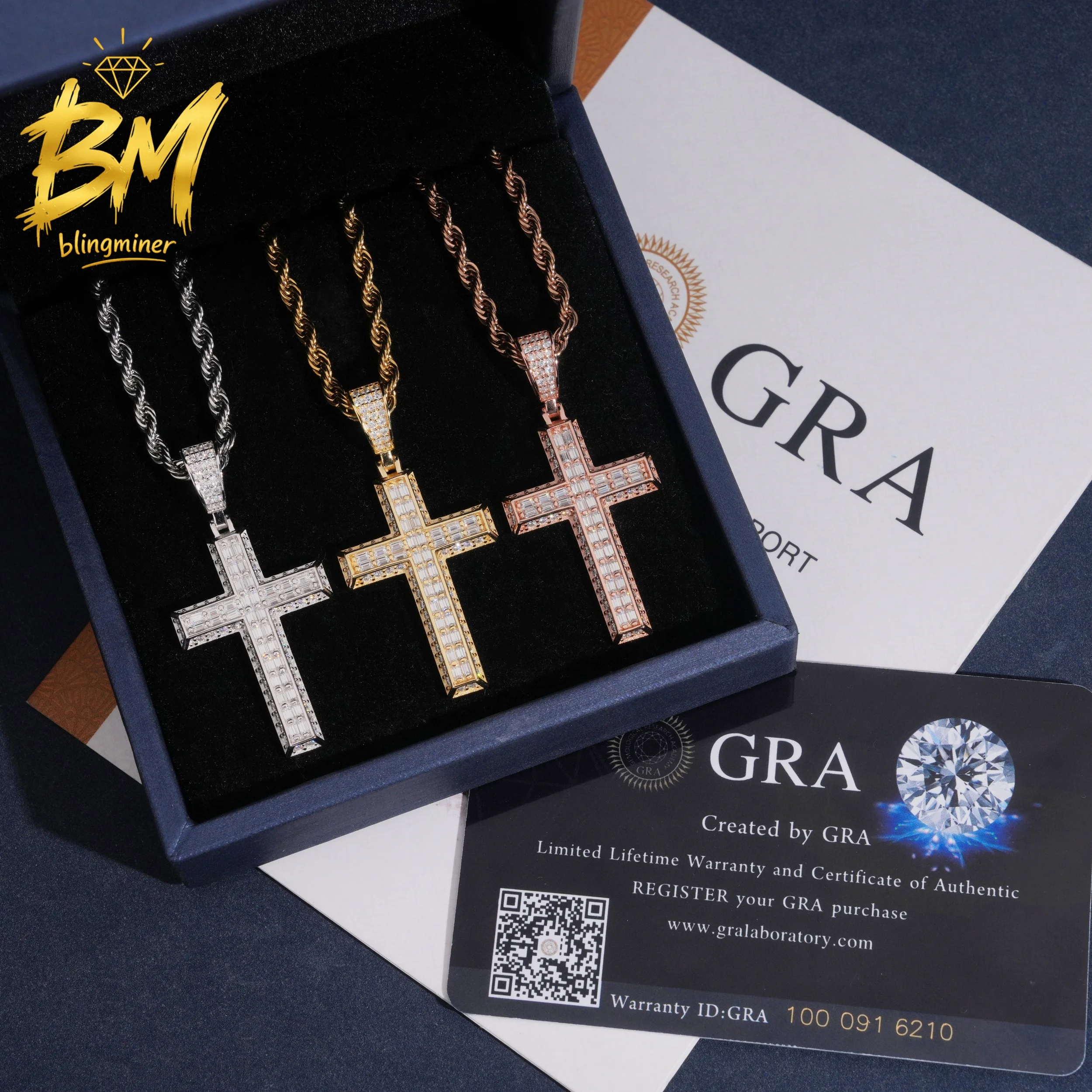 Blingminer S925 Silver Iced Out Cross VVS Moissanite Pendant For Men Women  Pendants Jewelry Pass Diamonds Tester Free Shipping