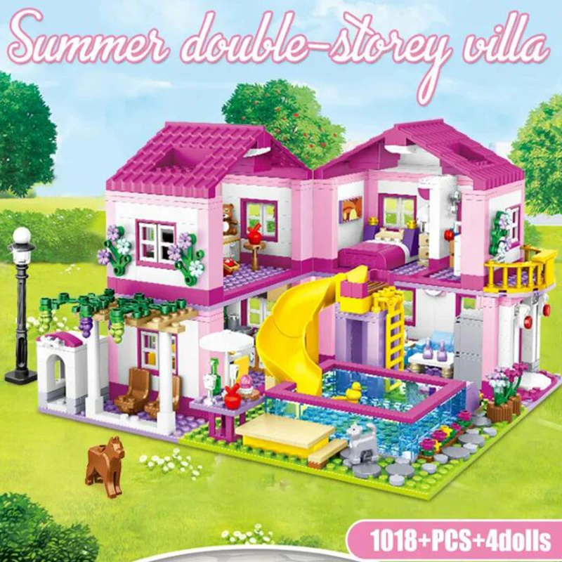 Friends House Summer Holiday Villa Castle Building Blocks Sets Figures Swimming Pool Diy Toys For Kids Girls Birthday Gift