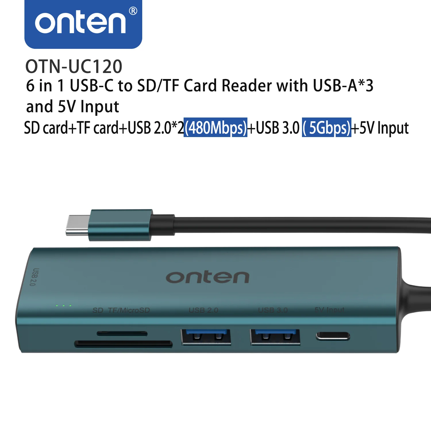 ONTEN 6 in1 Typ -C Stacja dokująca SD/TF Reader 3 porty USB 5Gbps USB 3.0 PD3.0 84W Szybkie ładowanie Plug & Play dla Mac OS X Windows