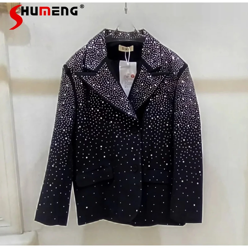 

Fashion Rhinestone Blazers Women 2025 Spring Autumn New Starry Sky Coats Feminine Light Luxury High-end Loose Comfort Chic Tops