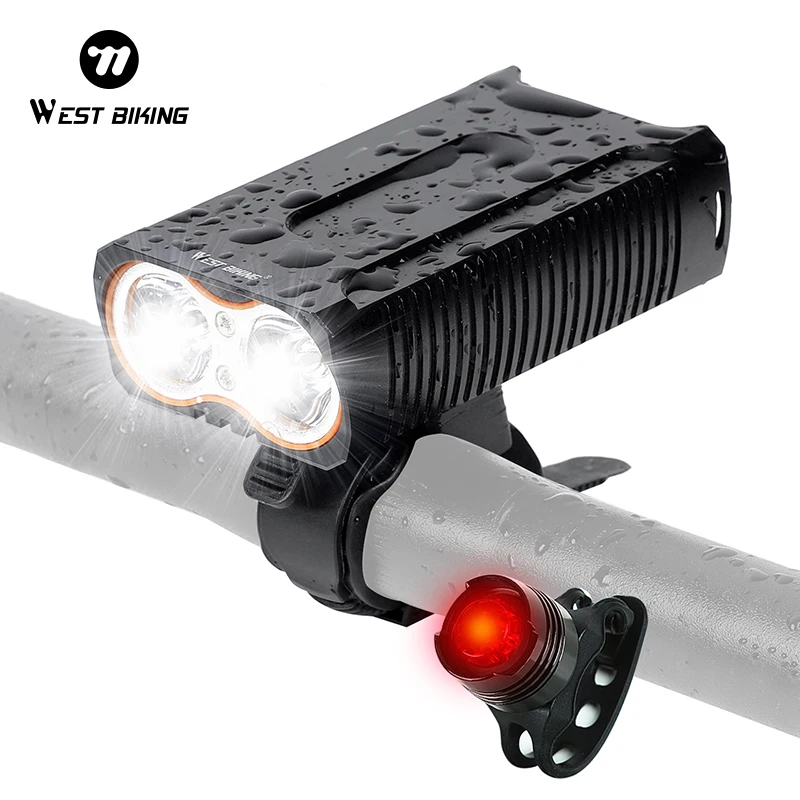 WEST BIKING LED Bike Light Set Battery Powered Bicycle Headlight with Taillight Waterproof Multi Modes Cycling Front Rear Light