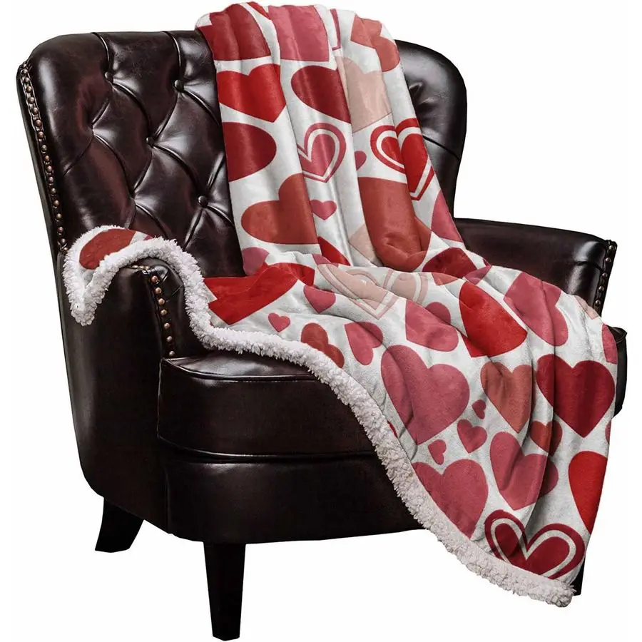 

Fleece Blanket,Red HeartShaped Romantic Love Valentines Day Bed Blanket Soft Cozy Luxury Blanket 50x60,Fuzzy Thick Reversible Su