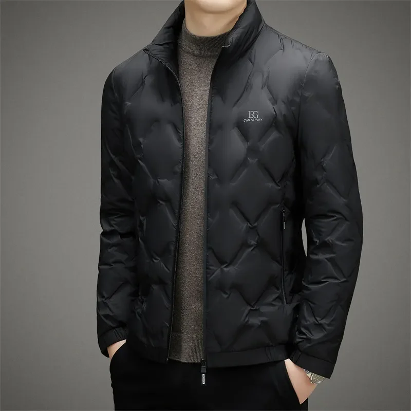 Chaqueta de plumón con cuello de pie ligera y delgada para hombre, moda minimalista para personas de mediana edad y jóvenes, Invierno