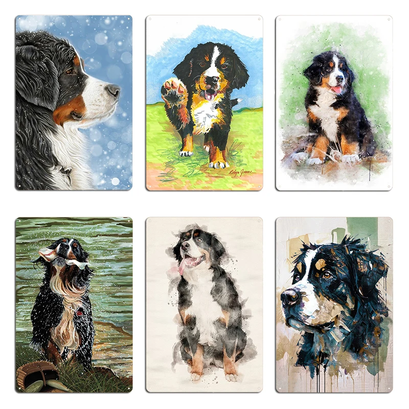 Bernese Mountain Dog On The Toilet And Reading The Newspaper Funny Dog Metal Plaque Poster Bernese Tin Sign Poster