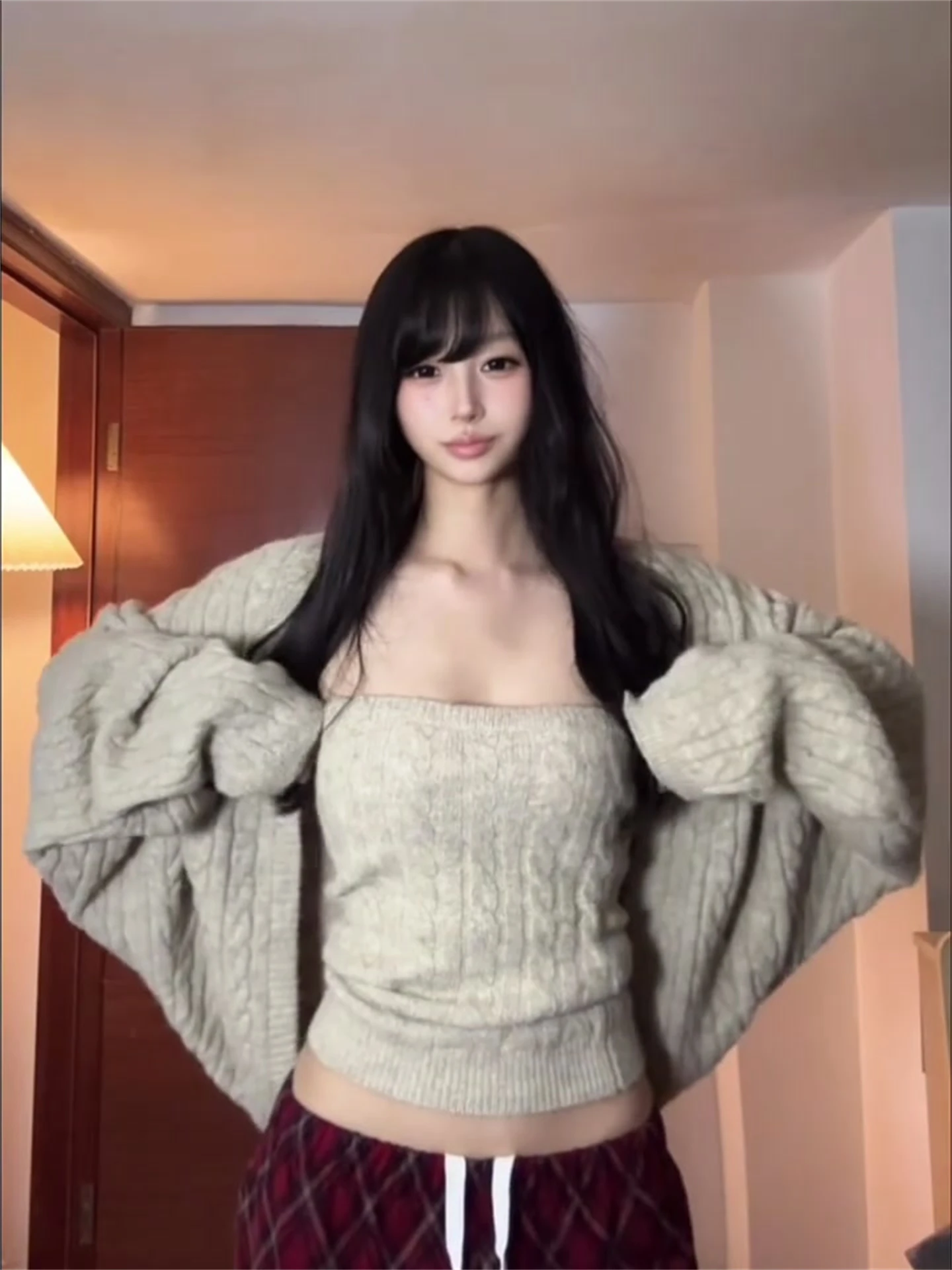 

Ele Knitted Sweater Set Women's Winter Faion Long Sve Crop Top And Outerwear Two-Piece Set High Waist Casual Sle