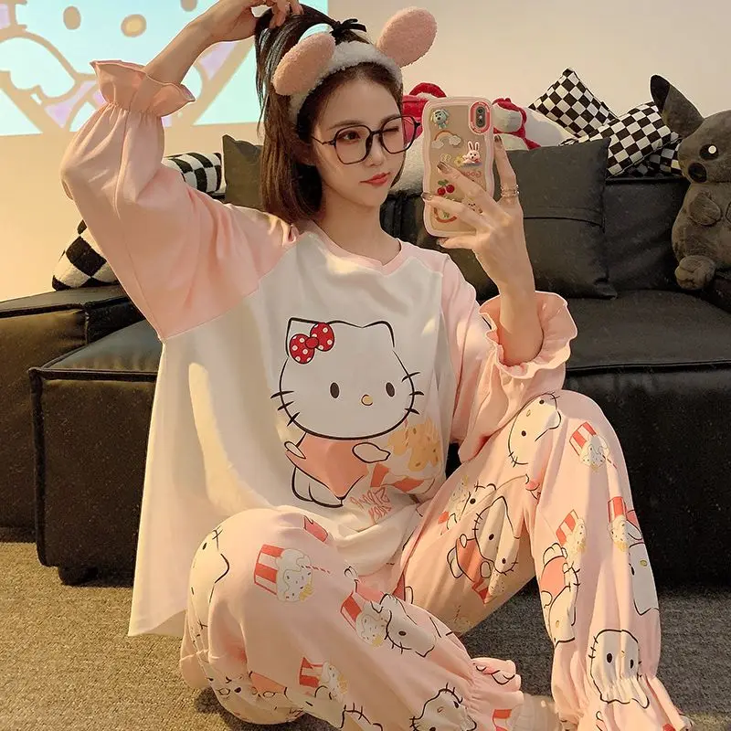 

Женские пижамные комплекты для сна, кавайные студенческие осенние и зимние брюки с длинными рукавами, домашняя одежда для общежития
