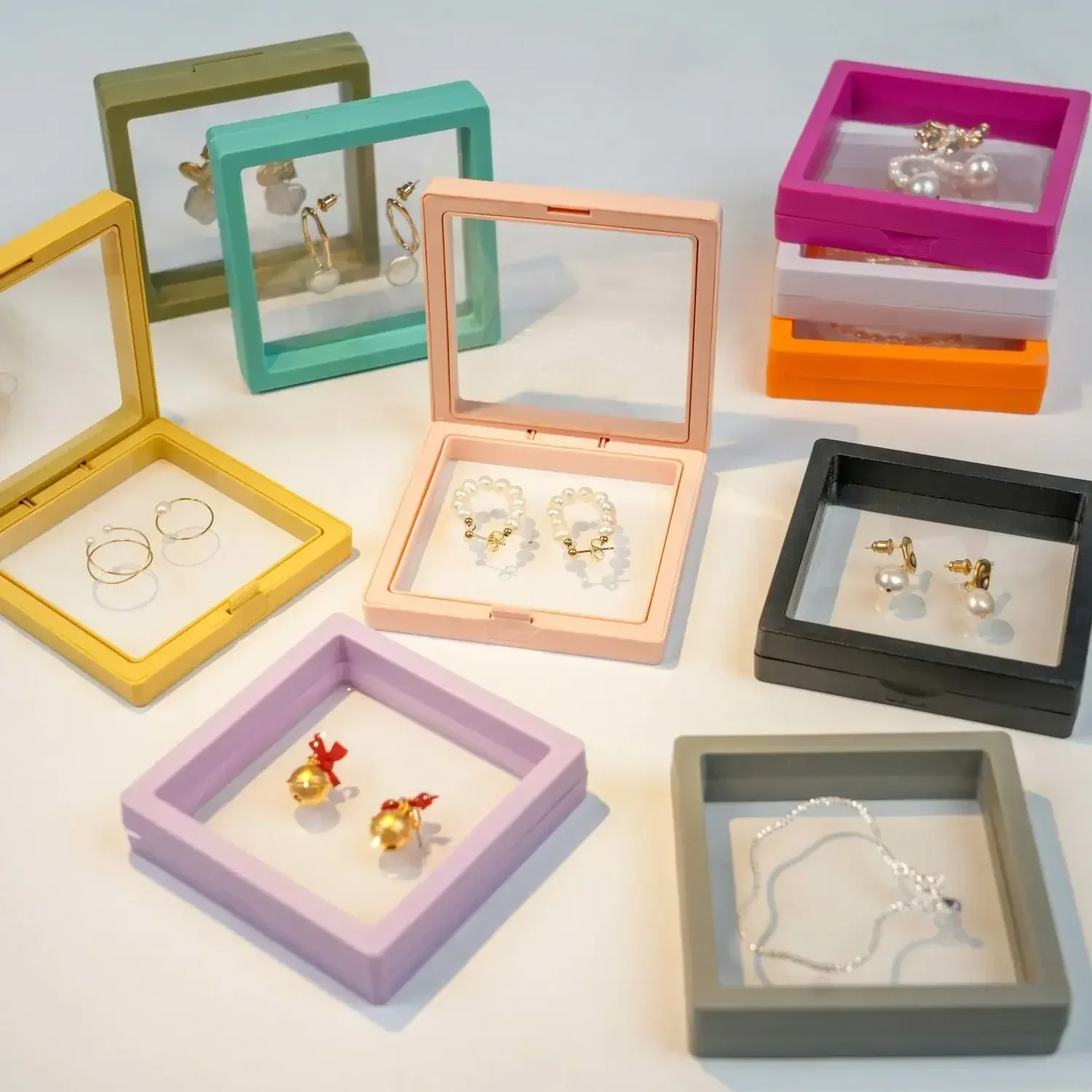 멀티 컬러 PE 고탄성 필름 플라스틱 쥬얼리 디스플레이 랙, 투명 산화 방지 팔찌 쥬얼리 링 보관 팩 박스