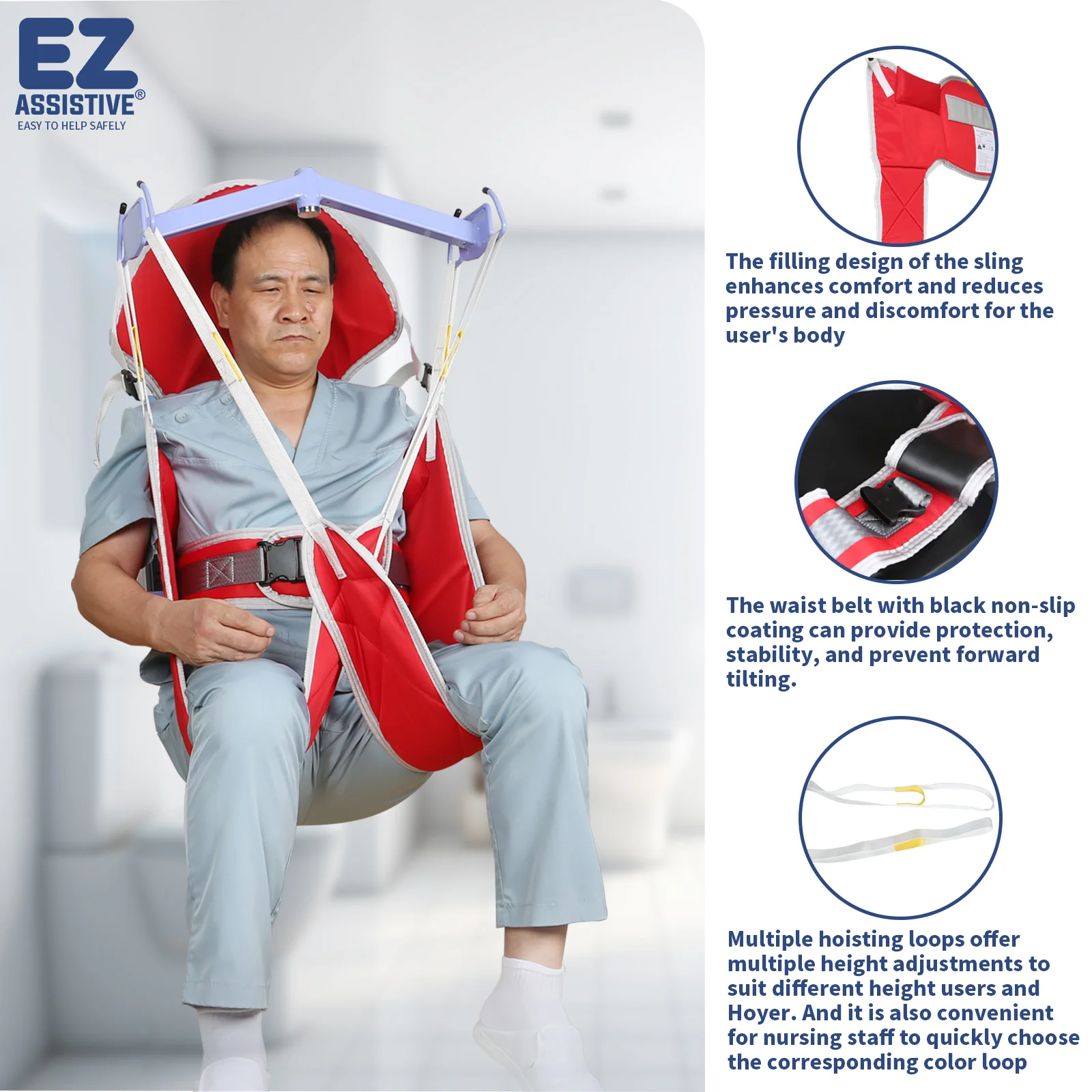 

Ehucon Durable Patient Harness Lift Hygiene Sling Adjustable Divided Toileting Sling with Head Support SWL 500lbs