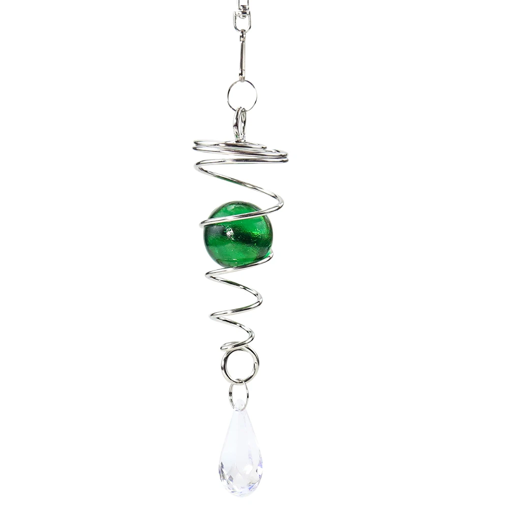 Rotating Spiral Tail Wind Spinner Chimes Crystal Glass Ball Pendant Pendulum Garden Nursery Window Hanging XMS Tree Decorations