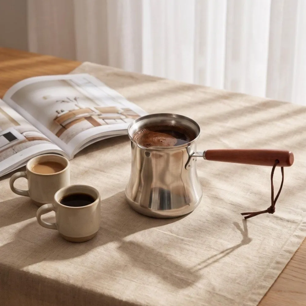 Stainless Steel Turkish Coffee Pot 250/350/550/720ml Long-Handled Milk Tea Pot With Lid Spill-Resistant Butter Warmer