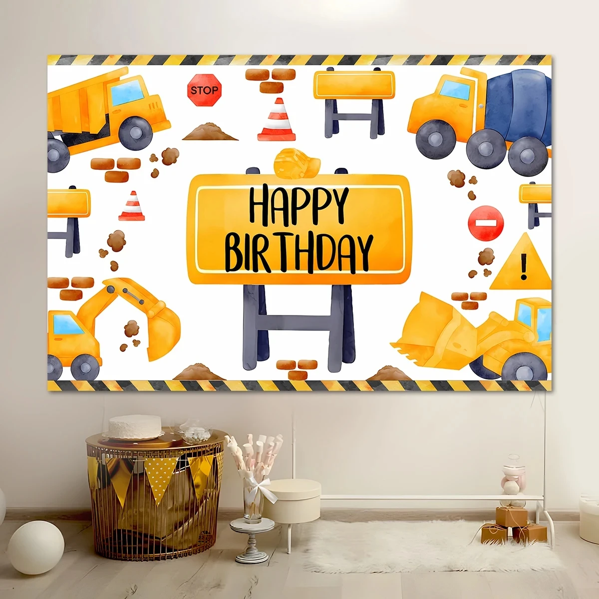 Construction Excavator Background Balloons Garland 1st Birthday Party Decorations Kids Boys Baby Shower Photo Backdrop Decor