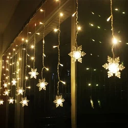 Christmas Light Led Snowflake Curtain Icicle Fairy String Lights Garland Outdoor For Home Garden New Year Party Decoration