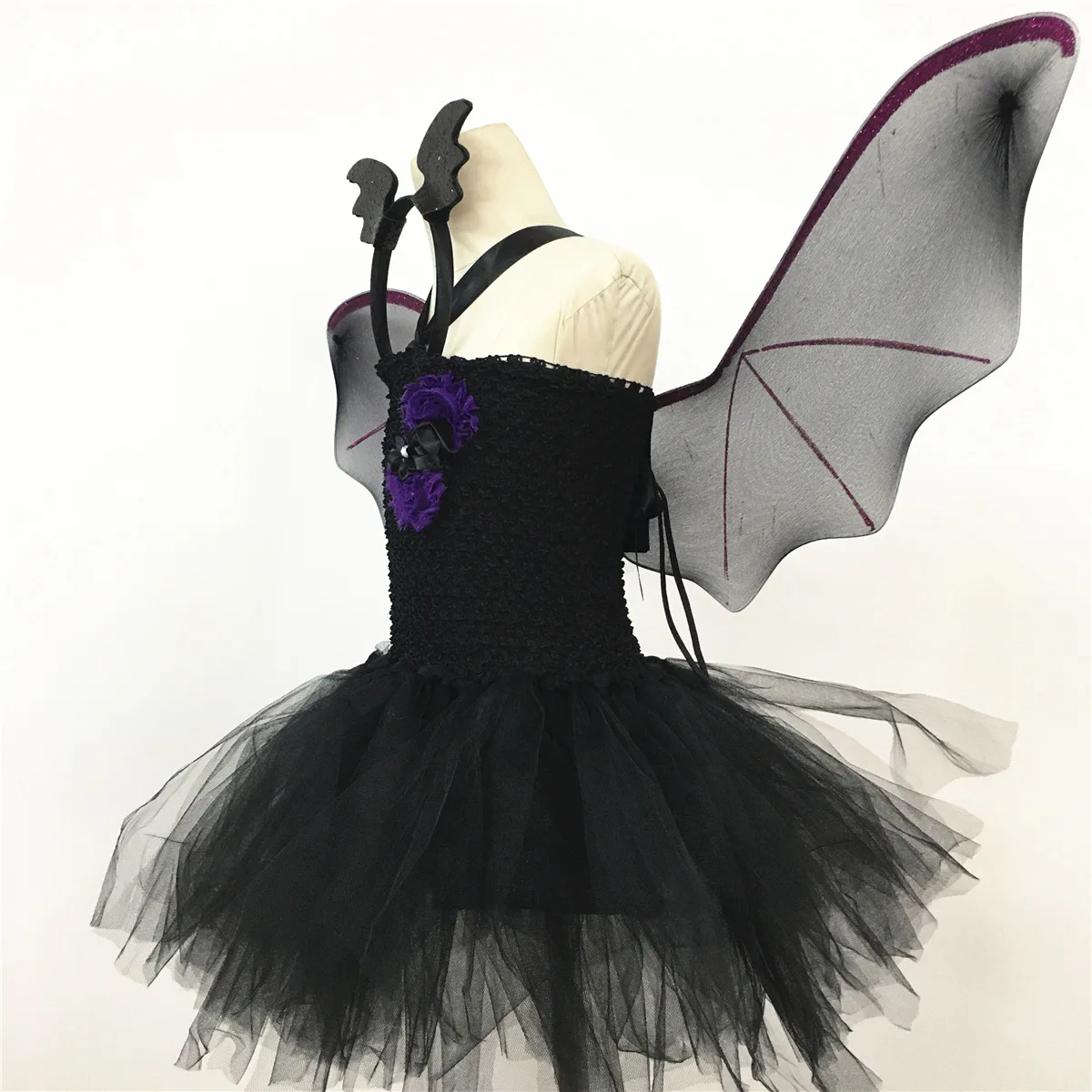 Bat Sling Tutu Dress Soft Tulle Layered Outfit Elegant Flowy Skirt Garment Masquerade Stage Show Banquet Light Ruffle Party Robe