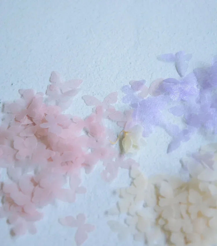 

100-200PCS High-quality Multicolor 3D Tulle Butterfly DIY Wedding Dress Veil Mini Flowers Hair Accessories Head Yarn Materials