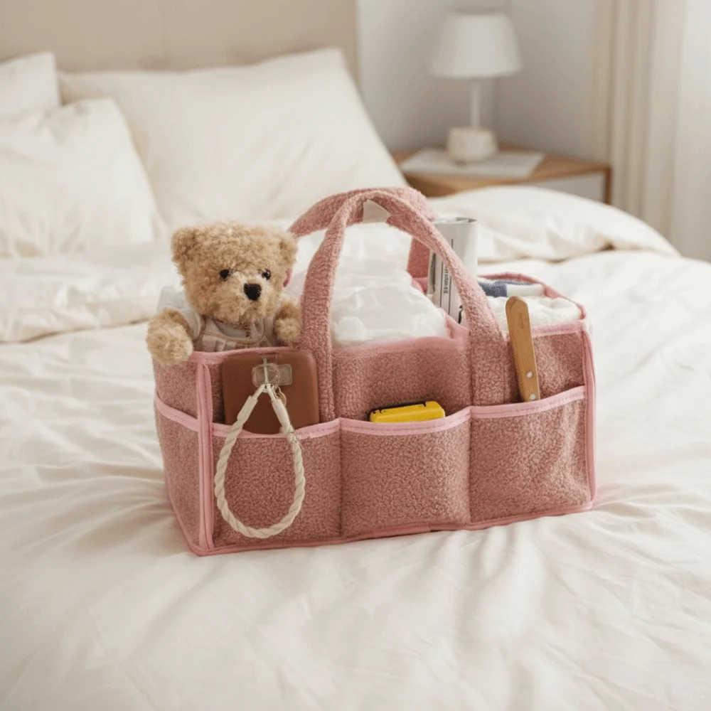 حقيبة حفاضات الطفل العملية مقسم قابل للإزالة مع مقبض سلة تخزين الحفاضات سعة كبيرة سلة حفاضات الطفل بنين بنات