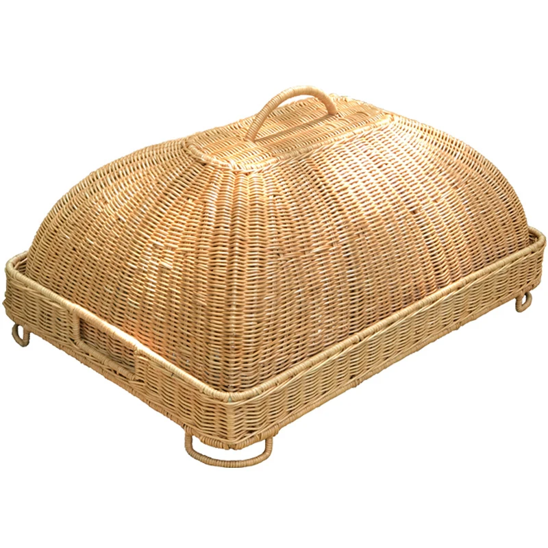 

Natural rattan vegetable cover, summer breathable meal cover, fly-proof rectangular dining table cover