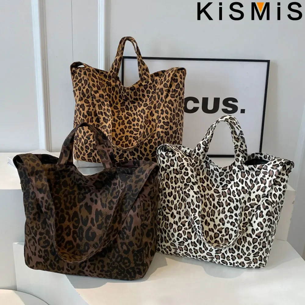 

KISMIS Leopard Canvas Tote Bag for Women, Casual Large Capacity Fashion Tote, Yankee Shoulder Crossbody Bag, Stylish & Spacious