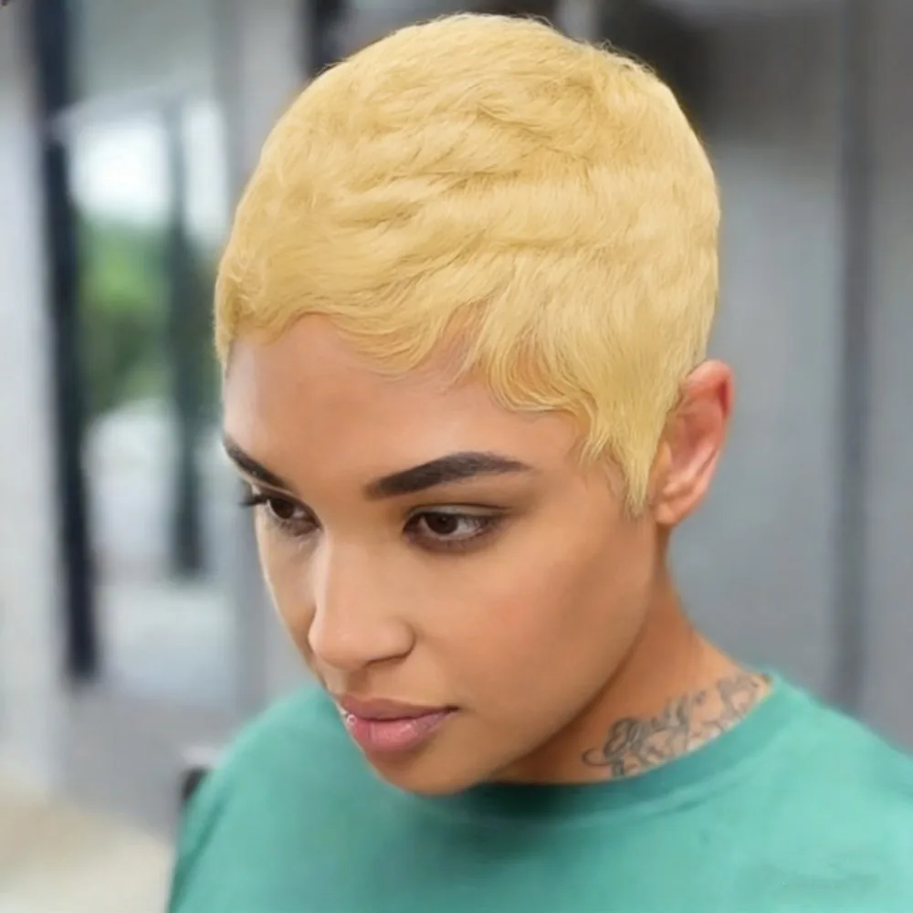 

27 PIXIE коричневый парик из натуральных волос с коричневой спинкой, бордовый, стрижка пикси, короткий, прямой, многослойный, 4 дюйма, машинное производство, 150% плотность, парик из человеческих волос Remy