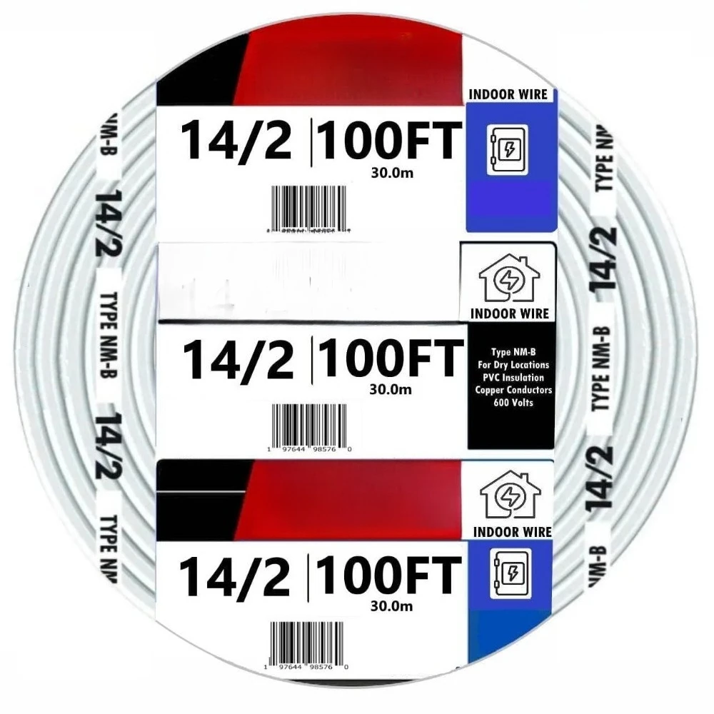 

Медный провод 14/2 NM-B, 100 футов, 14 AWG, 2 жилы с заземлением, белая оболочка