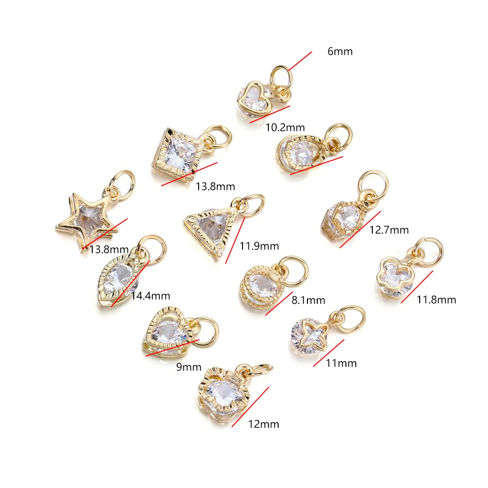 10 pz/lotto lega oro argento colore strass cuori Charms per orecchini collane fai da te amore Charms gioielli che fanno accessori