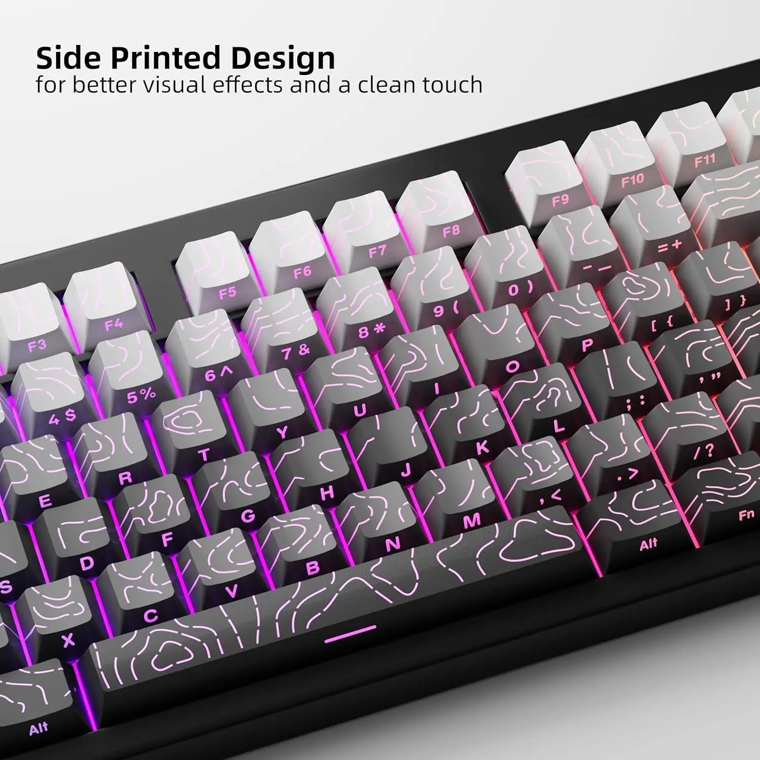 Contour Line Side Engraved Transparent PBT Cherry Contour Keyboard Cap Suitable for Gaming Mechanical Keyboard 61/68/75/84/104