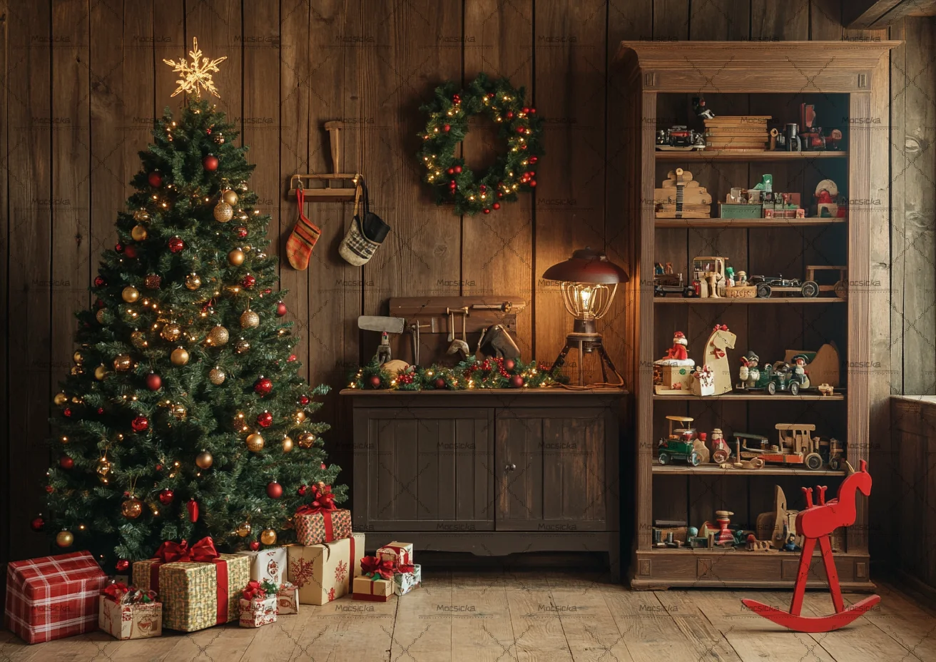 Rustic Santa Workshop Christma - Workshop Tools Background 评论和价格