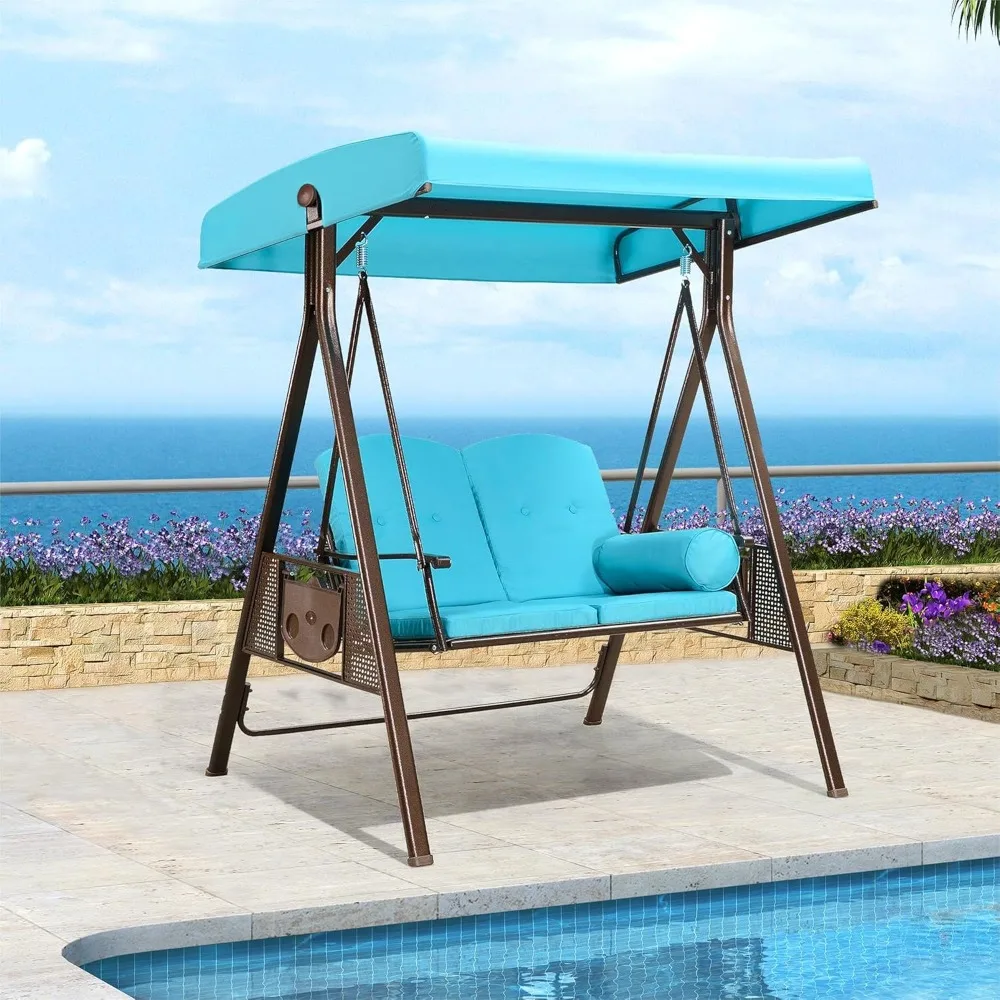 

2-Seat Deluxe Outdoor Patio Porch Swing with Weather Resistant Steel Frame, Adjustable Tilt Canopy, Cushions and Pillow