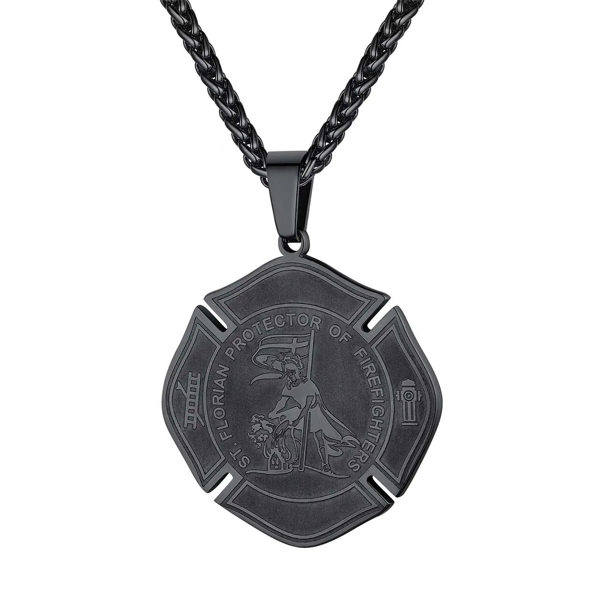 St.Florian Necklace, Stainless Steel Patron Saint Talisman Protection Shield Medal Pendant, Necklaces for Fire Fighters CP963