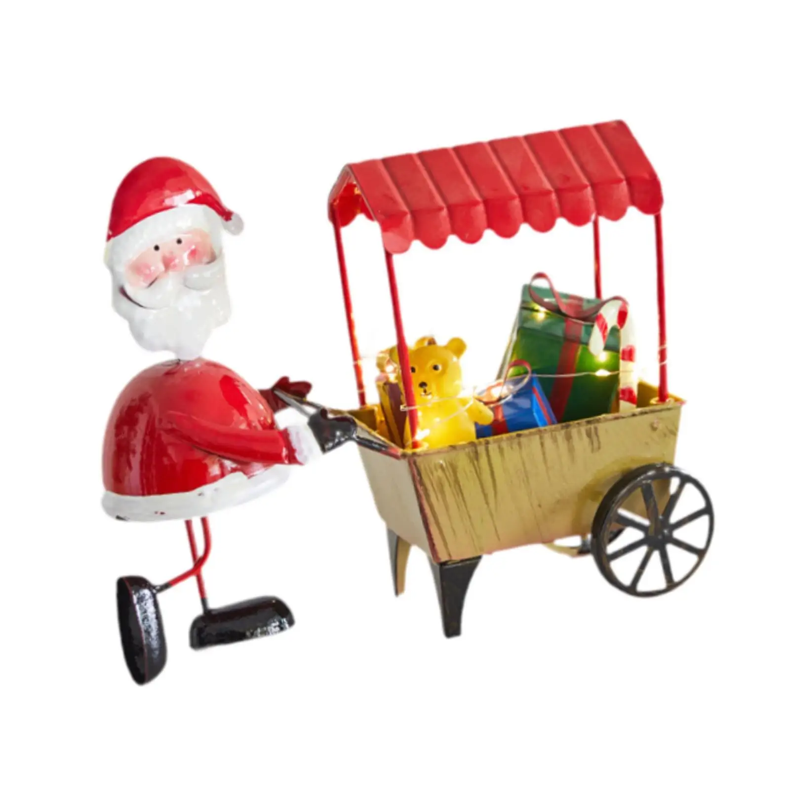 Xmas Character Pushing The Cart Figurine 9.4x3.5x7.6inch Lovely Desktop Ornament Photo Prop for Bookshelves Hand Painted Sturdy