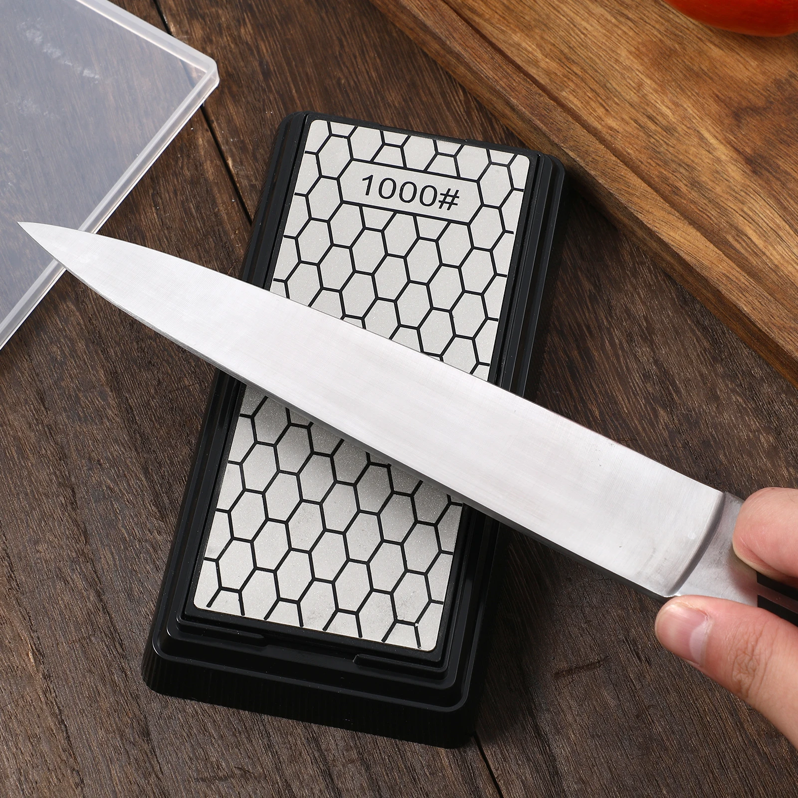 

Dual sided Knife Sharpener 400 1000 Grit Cutting Tool Household Sharpening Scissor Chisel Silver Base Non slip Efficient Kitchen