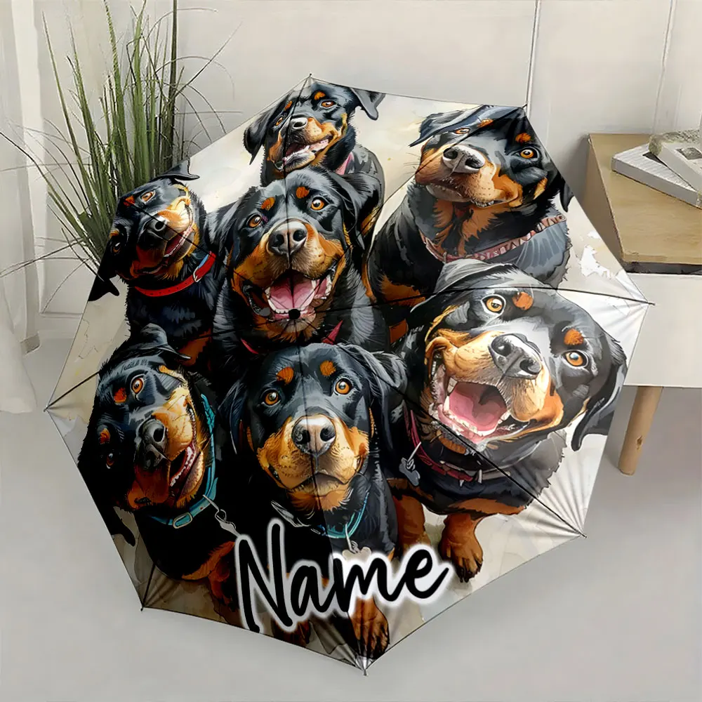 Custom Name  Dogs Pattern Printed Umbrella Brightens Your Day Print 8 Iron Ribs Folding Umbrella Auto-Open Fashion Sunshade