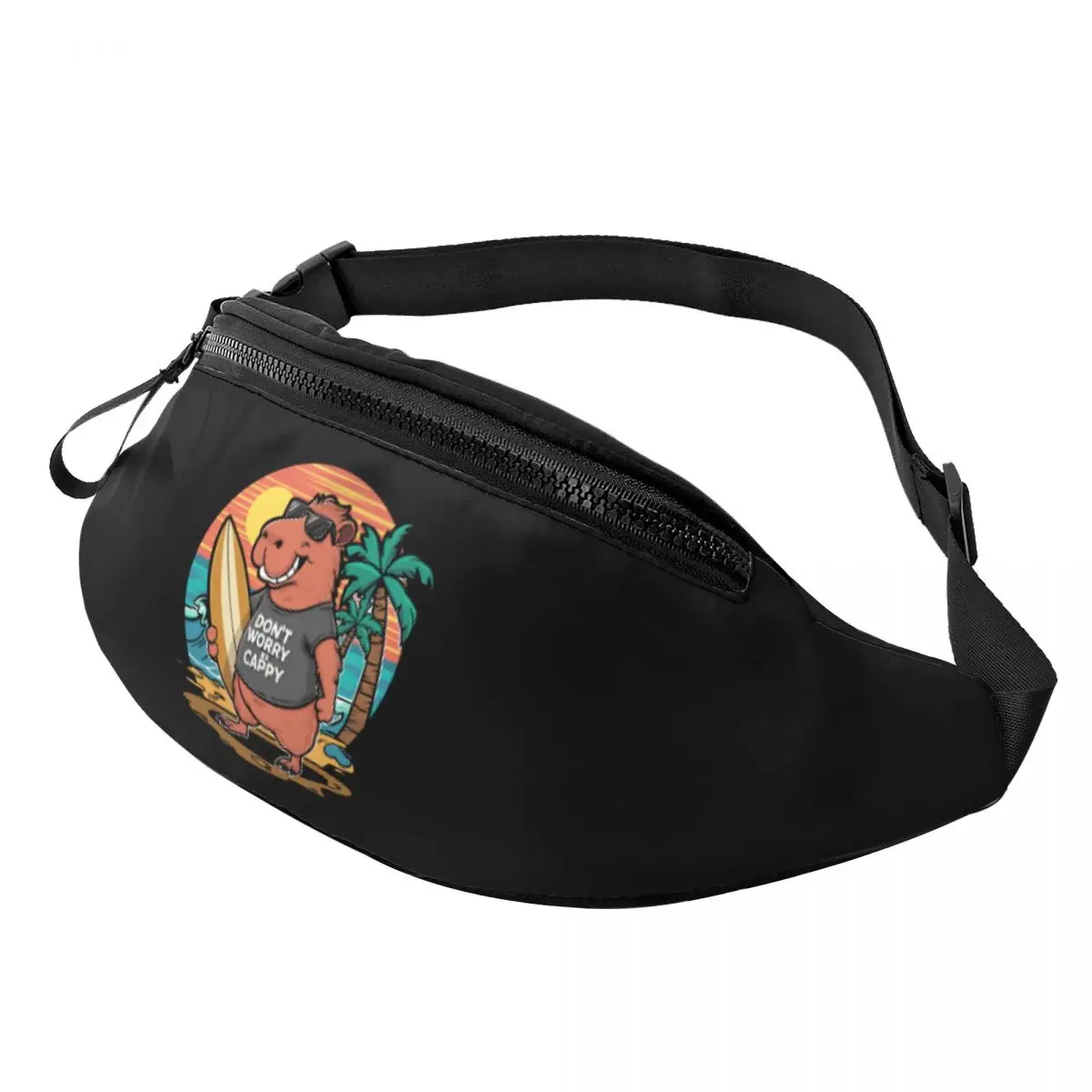 

Custom Don't Worry Be Cappy Capybara Fanny Pack Women Men Crossbody Waist Bag for Traveling Phone Money Pouch