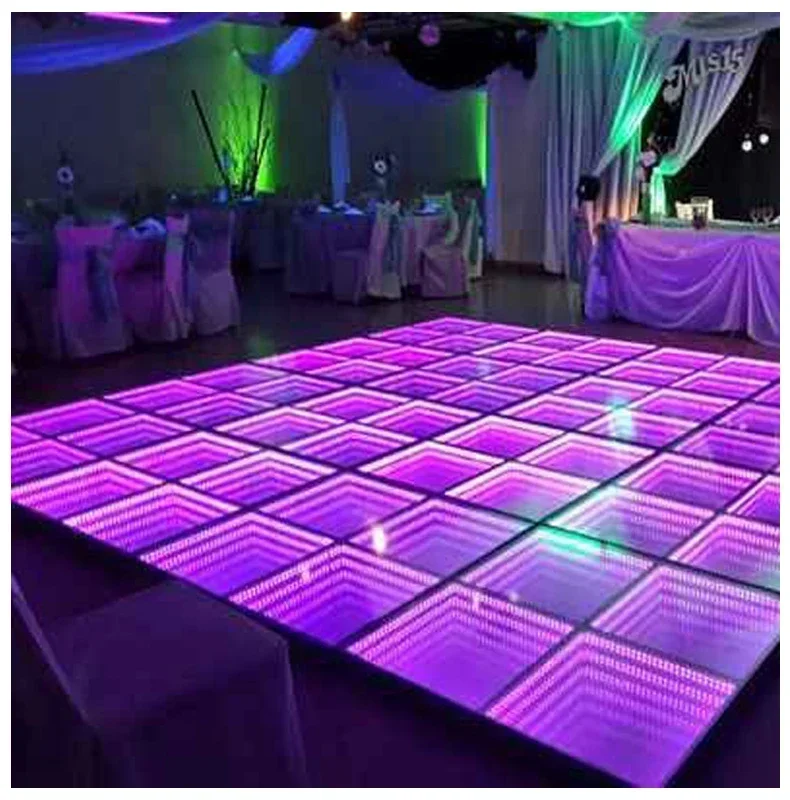 إعداد سريع للتحكم في واي فاي/SD وحقيبة طيران مقاومة للماء ثلاثية الأبعاد بتأثير مرآة LED لأرضية الرقص لحفلات الزفاف #5