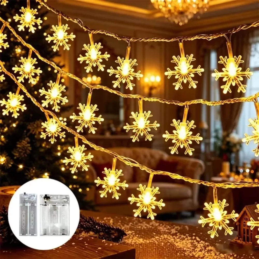Battery Powered Snowflake Lights Warm White for Christmas Weddings Parties New Year Indoors Homes Trees Windows Balconies Decor
