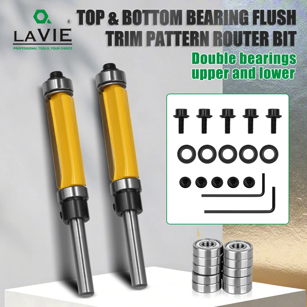 

LAVIE 1set 1/4' Shank 17pcs Set Top & Bottom Bearing Flush Trim Pattern Router Bits Woodworking MC01037T17AY