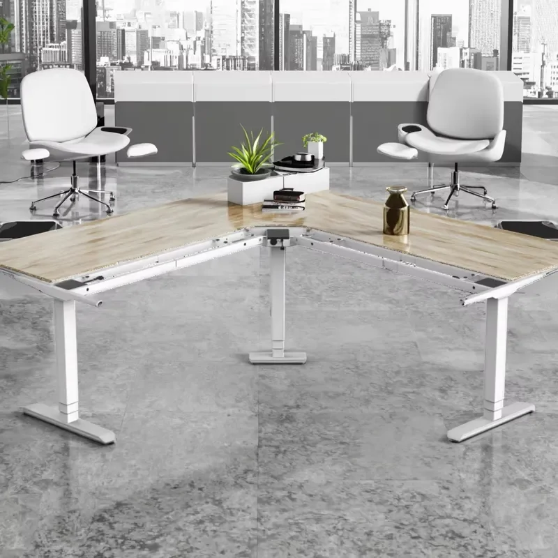 ZGO Quality Metal Foldable Modern Style 3-Legged L-Shaped Height Adjustable Sit-to-Stand Corner Work Desk