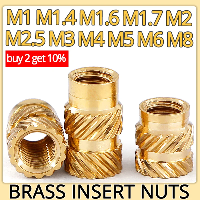 M1 M1.4 M1.6 M1.7 M2 M2.5 M3 M4 M5 M6 M8 Thread Heat Insert Brass Nut Hot Melt Knurled Injection Molding Embedment Copper Nut