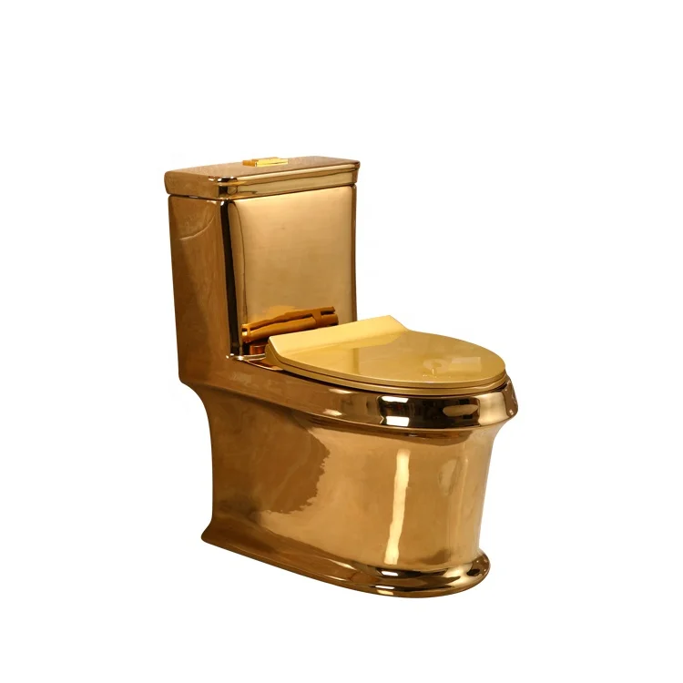 European-style Gold Ceramic Toilet, S-shaped Drain Pipe, Four-hole Spiral Siphon U-shaped Seat, for Bathroom Use.