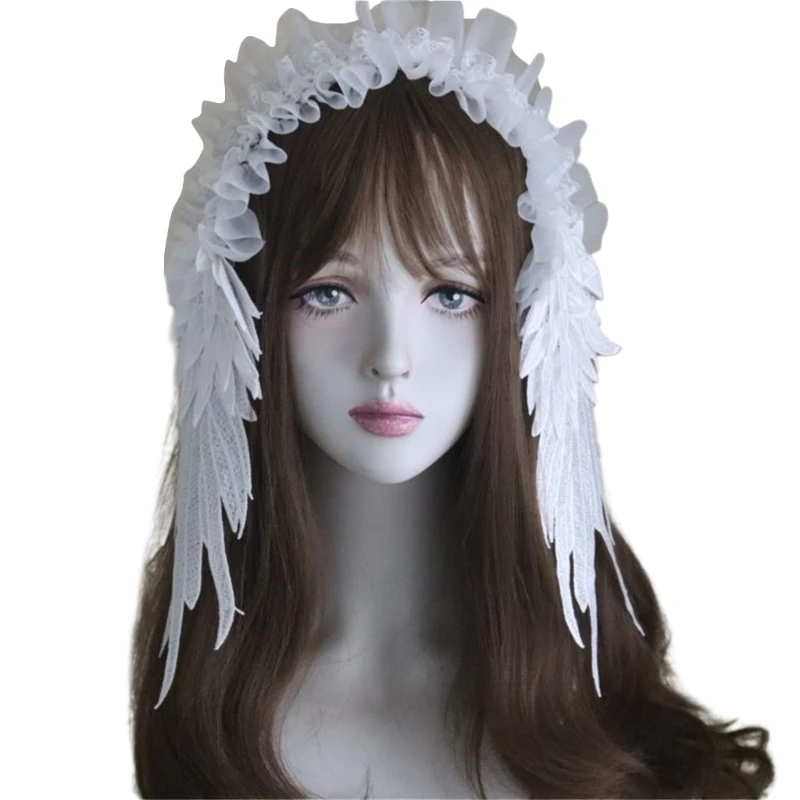 White Anime Headband With Angel Wing Multiuse Lace Trim Hairband For Fashion Enthusiasts Cosplay Costume Accessory Drop Shipping