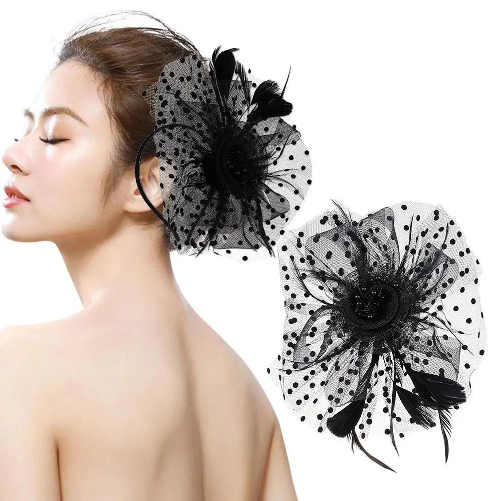 Fascinator Hat for Women Tea Party Headband Wedding Cocktail Mesh Flower Feathers Hair Clip