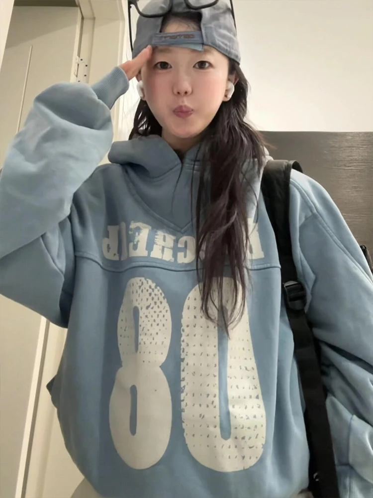 

Американский уличный стиль: женская толстовка с принтом, свободная повседневная верхняя одежда для осени и зимы, парные свитшоты