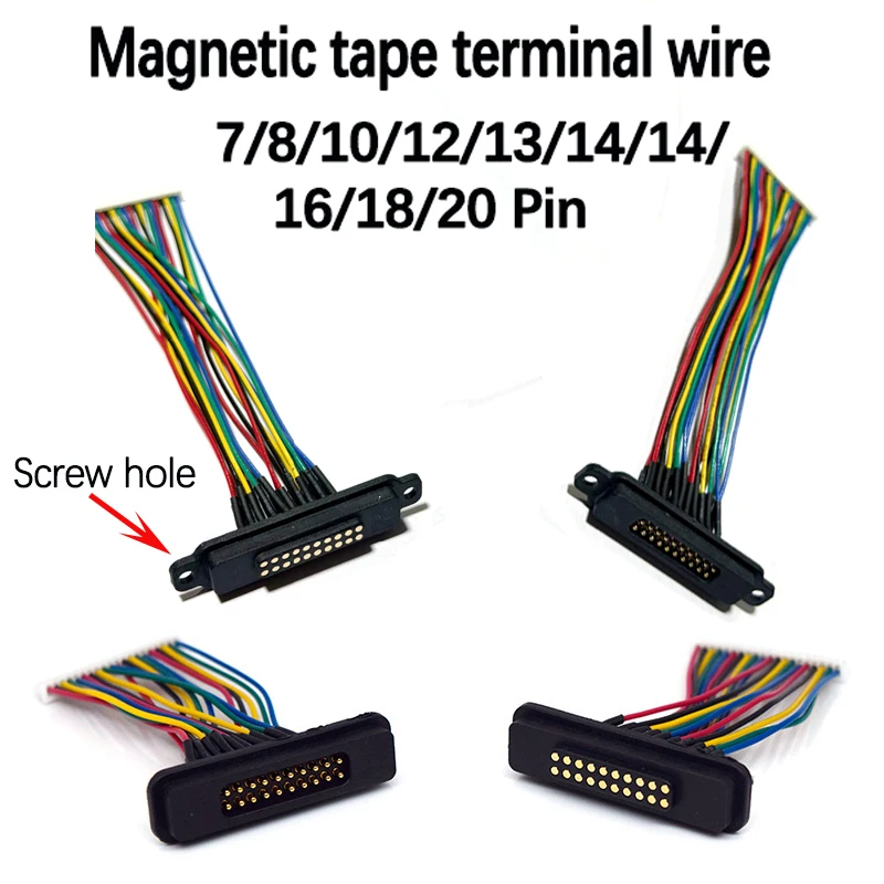 1set 2A 7/8/10/13/12Pin 20Pin DC Magnetic Pogo Pin Connector Pogopin Male Female With Ribbon Cable Spring Loaded DC Power Socket