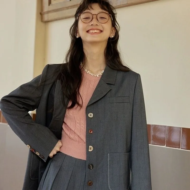 Vintage Artistic Women's Colorful Irregular Buttons Versatile Casual Preppy Spring Fall Everyday Suit