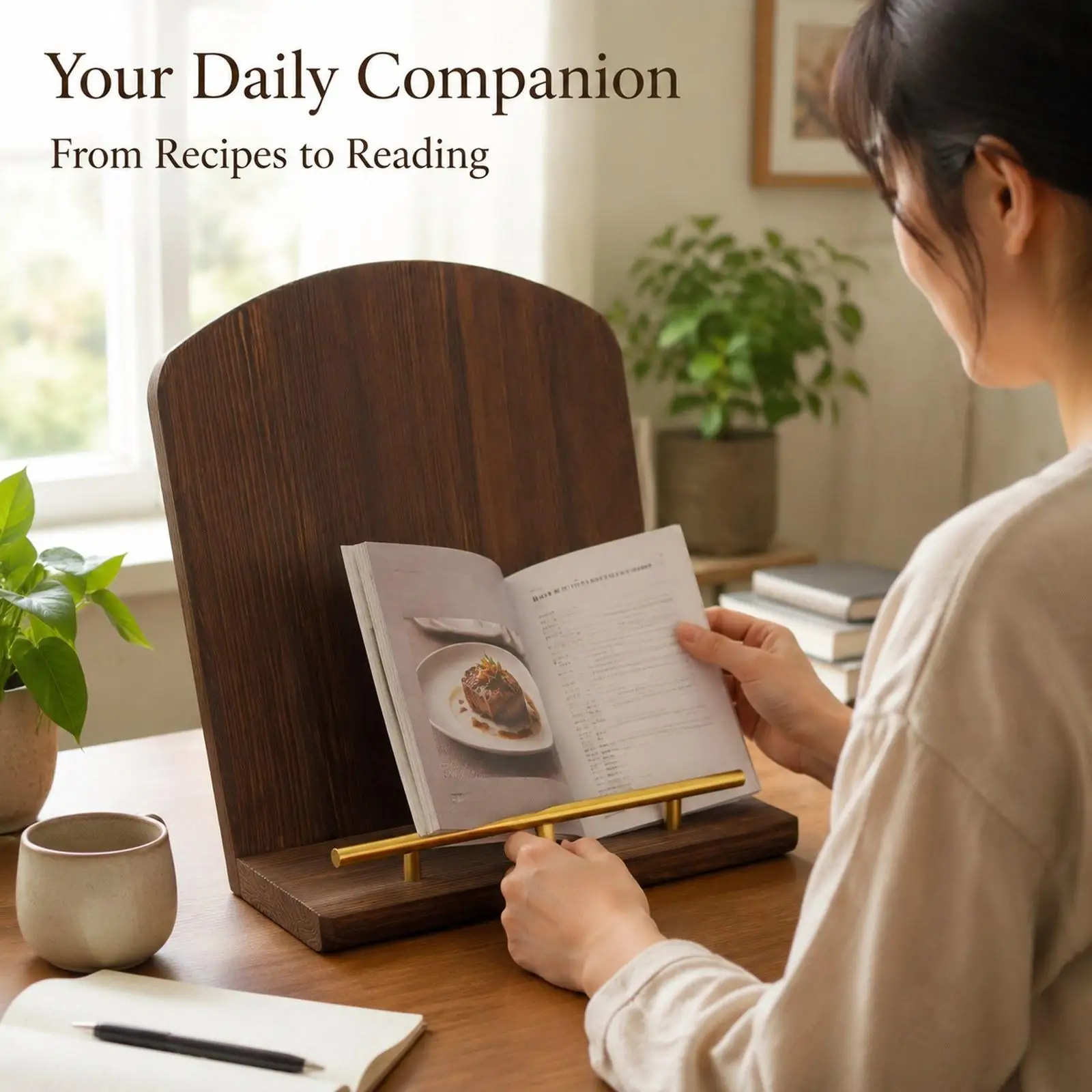 Wooden Cookbook Stand Recipe Book Holder Multifunctional Decorative Charcuterie Platter for Cooking Tabletop Home Decor Gifts