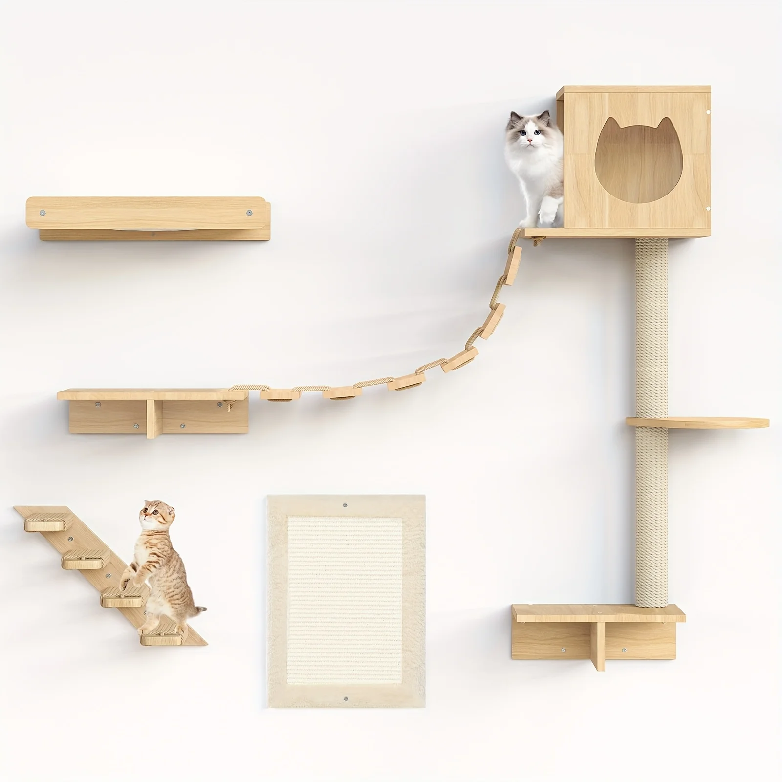 

Cat Wall Shelves And Perches For Wall, Wooden Wall Mounted Cat Furniture, Set Of 5 Cat Wall Furniture, Cat Corridor, Cat House